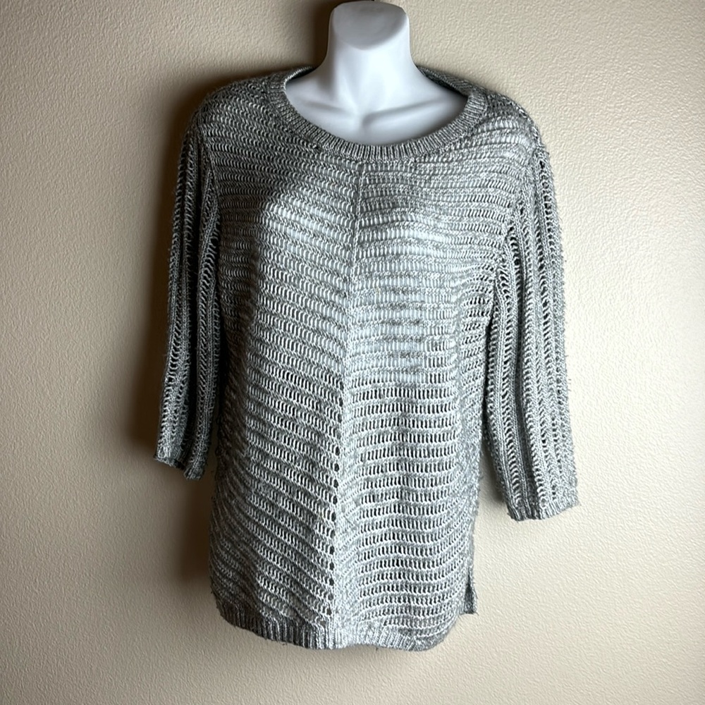 Armani Exchange Sweater Gray Open Knit Crochet Sz M